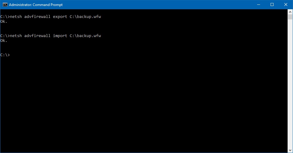 Windows Firewall cmd backup and restore commands