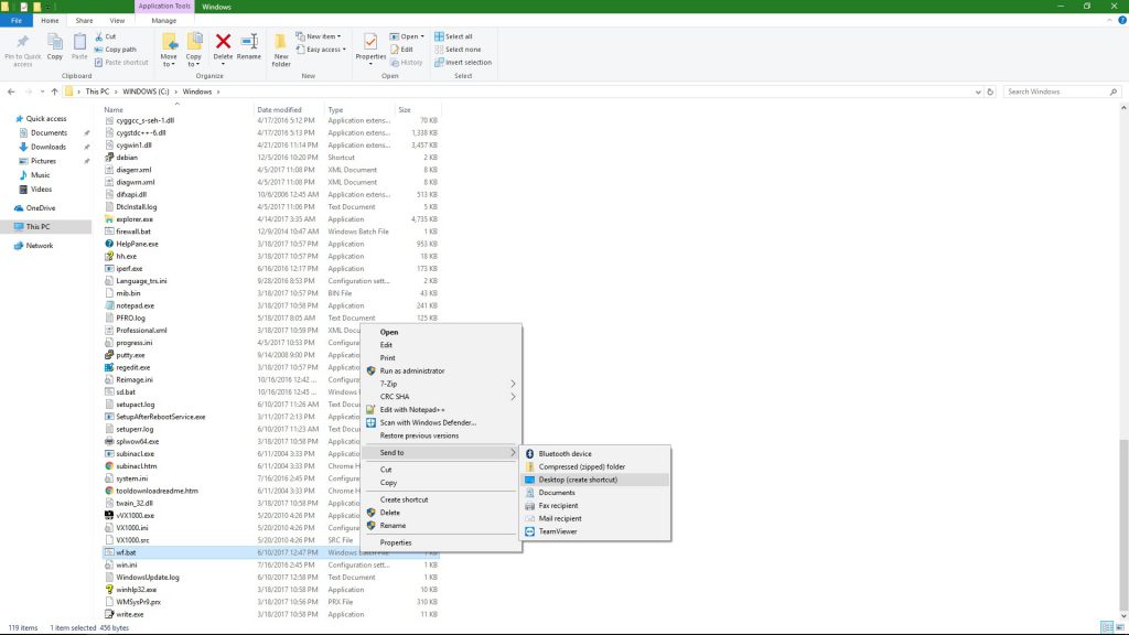 Send shortcut to desktop