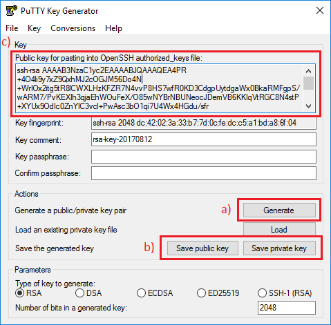 PuttyGen, generate public and private key
