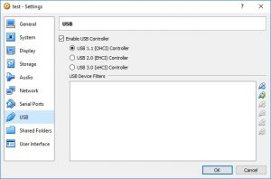 Enable USB 1.1 OHCI Controller on VirtualBox