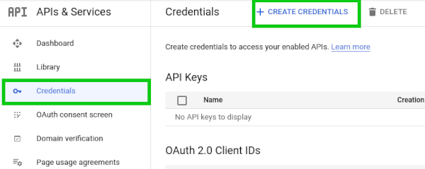 Google API add credentials